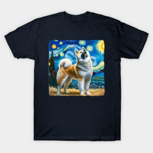 Starry Akita Dog Portrait - Pet Portrait T-Shirt